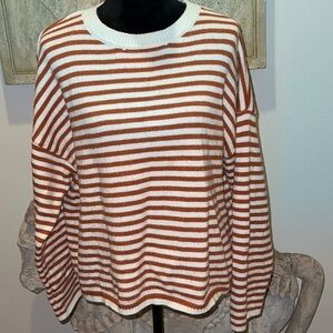 My Little Mushroom biu boxy striped burnt orange ivory crew neck sweater Sz XS